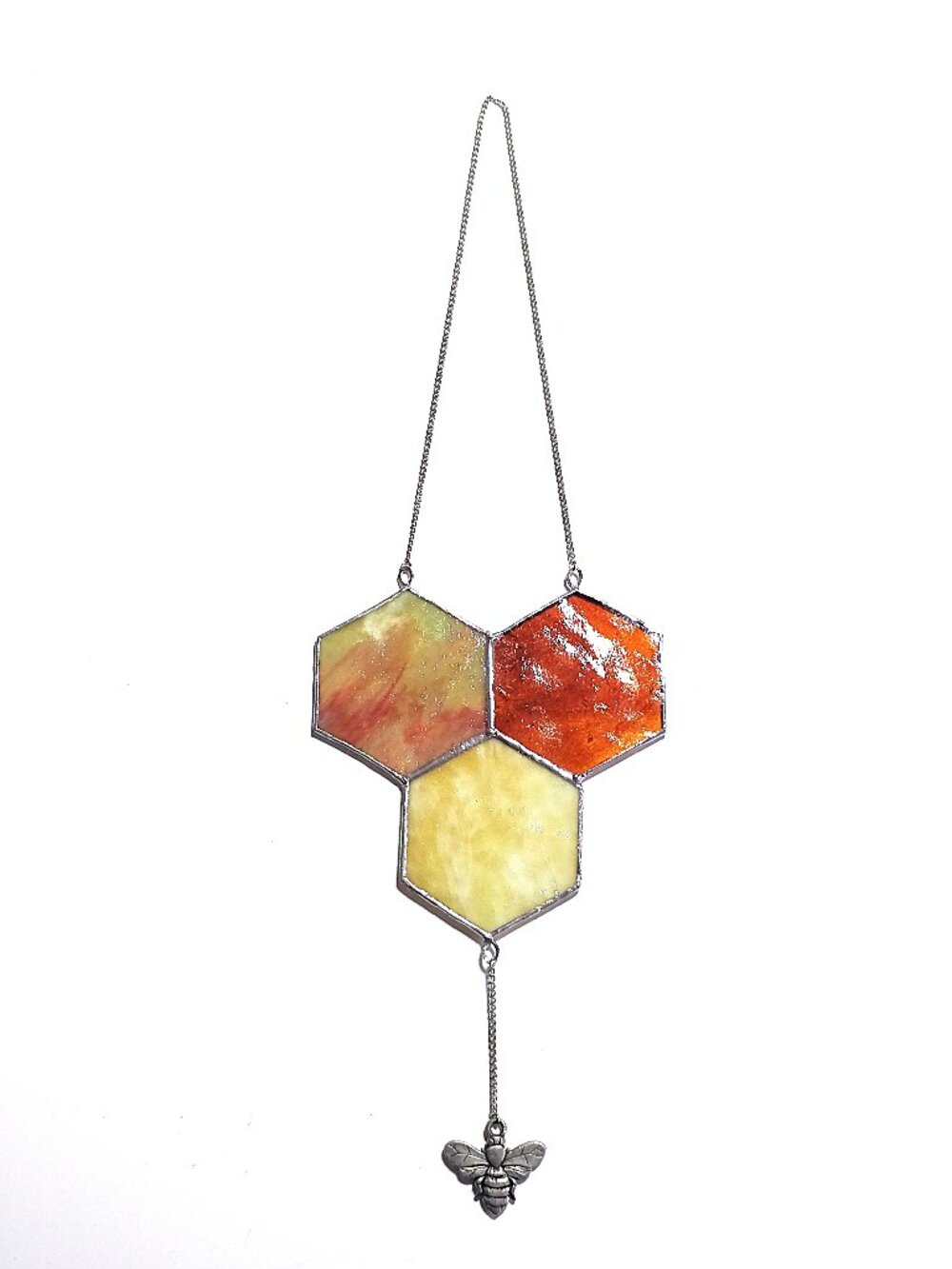 Honeycomb stained glass bee suncatcher